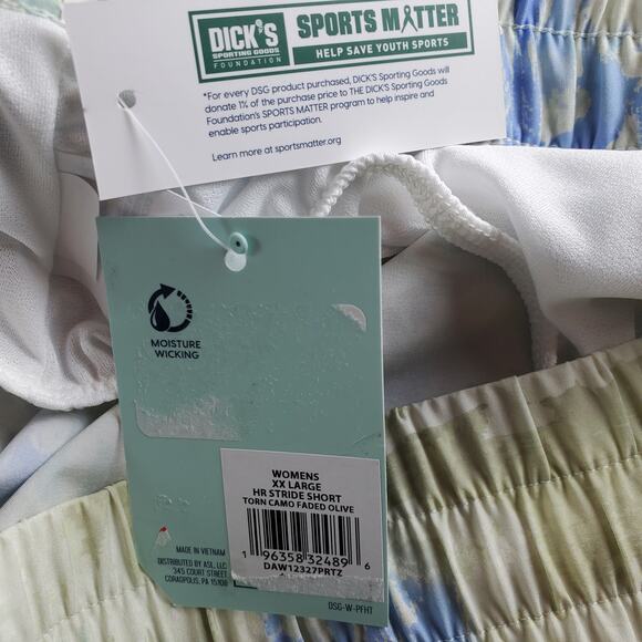 DSG Womens XXL High Rise Stride Short Torn Camo Faded Olive‎ Built in Brief New - Picture 6 of 6